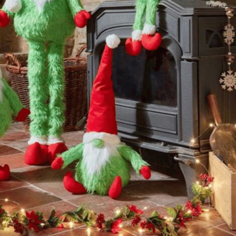 35cm Soft Green Fur Christmas Sitting Gronk Decoration with Santa Hat