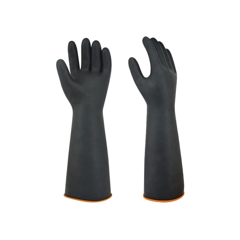 35cm)Gants de protection chimique en latex, noir, haute résistance chimique, imperméables et réutilisables, flocage de coton - black