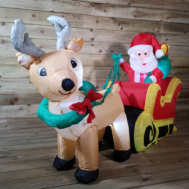3.5ft (103cm) LED Christmas Inflatables Santa's Sleigh & Reindeer Decorations