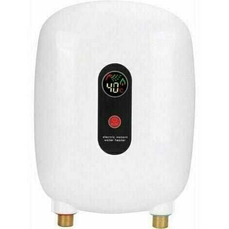 3.5KW 220V Chauffe-eau électrique sans réservoir, mini chauffe-eau instantané avec écran LED, protection contre la surchauffe, IPX4, pour évier de cuisine de douche de salle de bain, blanc(Prise UE)