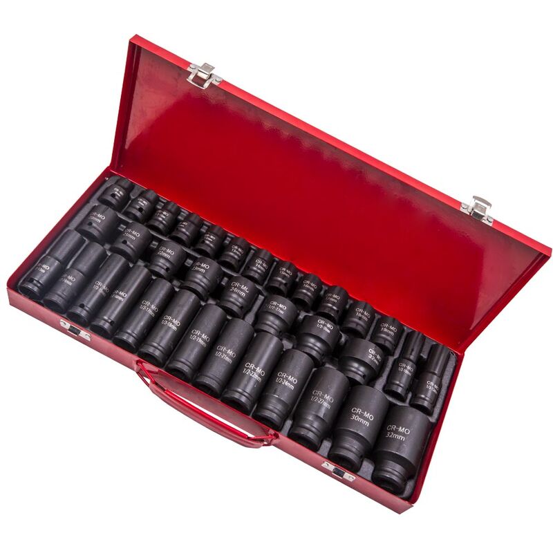 Maxpeedingrods - 35pcs 1/2' Drive Deep impact métrique Socket Set for Voiture Outils Garage Stock