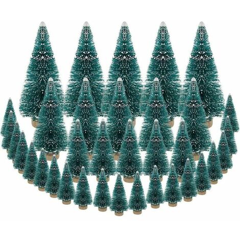 35Pcs Sapin de Noël, Arbre de Noël Artificiel Mini Sisal Arbres avec Base en Bois Idéal pour Décoration Noël, Chambre, DIY, Fête - 4 Tailles
