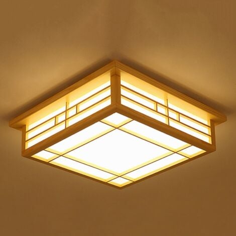 35x35cm Plafonnier japonais, lumière LED, lampe japonaise en bois massif pour tatami, lumière de salon pour chambre à coucher, balcon.