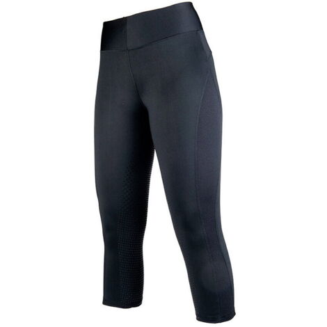 36/38 IT, Noir 9100: Pantalon d'équitation 3/4 renforcé en silicone intégral pour femme Modèle Mesh
