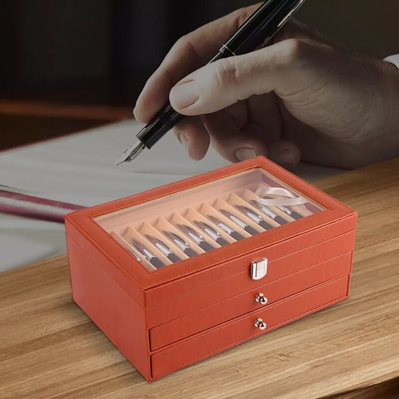 36 Boîte d'affichage pour stylos plume en cuir Boîte d'organisation pour collectionneurs avec fente de rangement