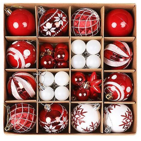 36 Boules De Nol Rouges Et Blanches, Boules De Nol Pour Dcoration De Sapin, Boules De Nol Pour Dcoration De Sapin D'intrieur, Grandes Boules De No
