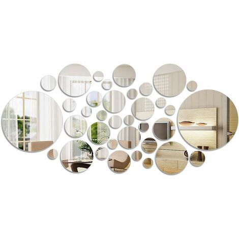 36 hojas de espejo decorativo acrílico moderno, espejo autoadhesivo, pegatinas de pared redondas decorativas, espejo de pared de diseño moderno para decoración de sala de estar y dormitorio, 6 tamaños