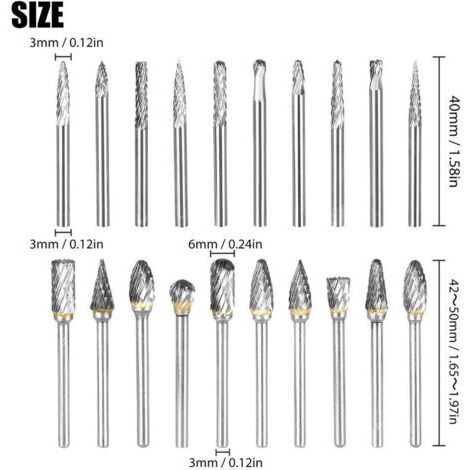 36-mm-Hartmetall-Rotationsfeilensatz mit Wolframstahl-Schleifkopf zum Polieren von Metall, Schnitzen von Holz, Wurzelschnitzen und Fräsen