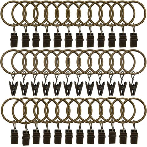 36 Pack Rings Curtain Clips Strong Metal Decorative Drapery Window Ring with Clip Rustproof Vintage 1.26 Inch Interior Diameter (Bronze)