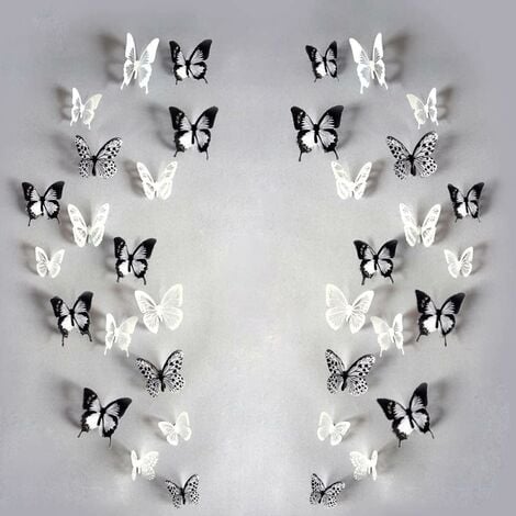 HTAIGUO 24 Pcs 3D Papillon Stickers Muraux Art Décor Stickers avec