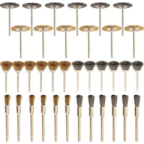 36 pcs Brosse en Laiton de Polissage, Brosse Métallique Fil, Forage Brosses Rotatifs