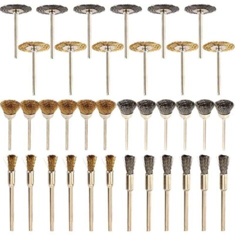 36 pcs Brosse en Laiton de Polissage, Brosse Métallique Fil, Forage Brosses Rotatifs