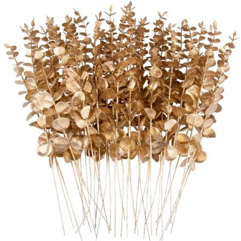 36 Pcs Décorations De Plantes D'eucalyptus Artificielles Branches D'eucalyptus Artificielle Faux Eucalyptus Feuilles Faux Plante Tiges D'eucalyptus pour Mariage Maison Cuisine Décoration, Or