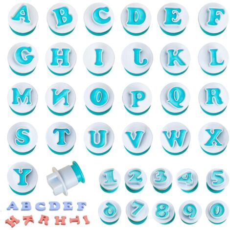 36 PCS Kit Emporte Piece Alphabet et Chiffre,Moule Chiffre et Lettre Pate a Sucre,Tampon Lettre Alphabet Patisserie,Moule Fondant Chocolat,Decoupoir Patisserie,Tampon Embosseur à Biscuits