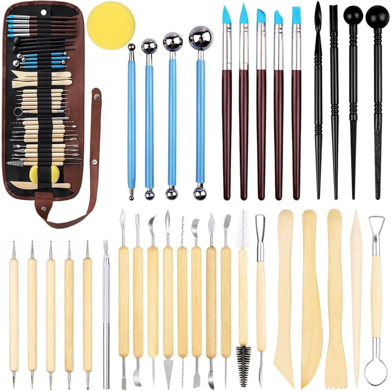 Swyeoot - 36 Pcs Outils de Sculpture,Outil de Poterie,Outil en Céramique Set,Ensemble D'outils en Argile,Kit D'outils Poterie avec Sac de