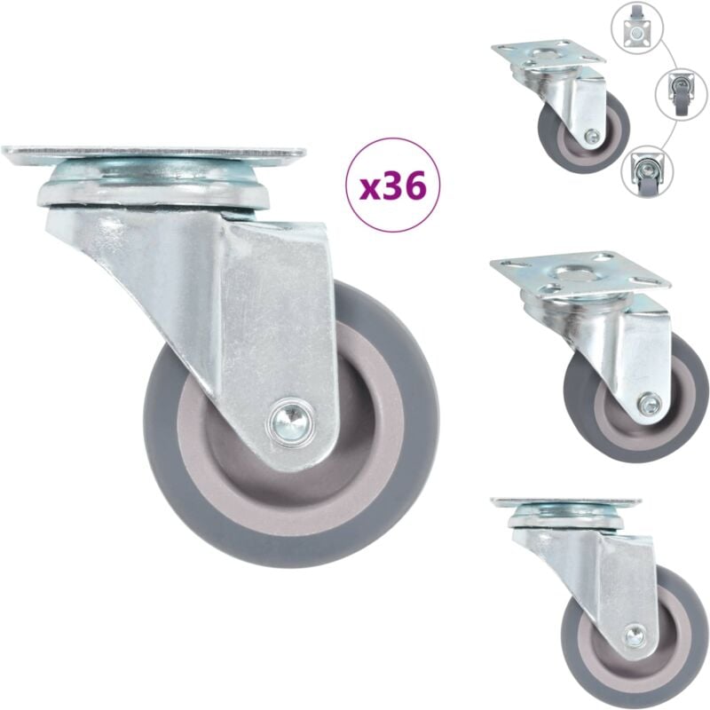 36 pcs Roulettes pivotantes 50 mm - Roulettes Pivotantes - Roulettes De Chariot - Roues Mobiles - Accessoires De Meuble - Fixation De Meuble