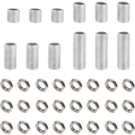 36 pezzi di raccordi per tubi di lampade con tappi terminali M10 da 2 cm, 3 cm, 4 cm, 5 cm di lunghezza e dadi M10 zincati