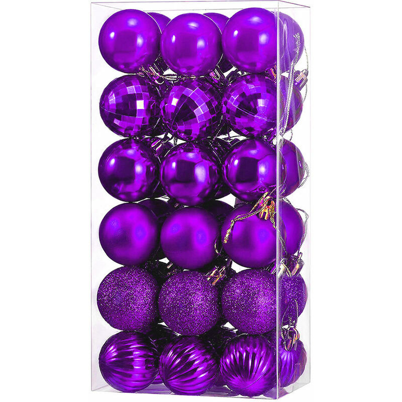 36 Pieces Christmas Baubles Shatterproof Christmas Decorations Purple Tree Balls