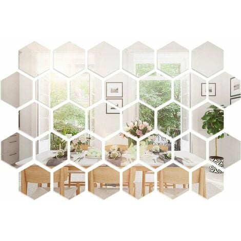 36 Pièces Miroirs Hexagonaux en Acrylique,Feuille de Miroir Flexible Auto-Adhésif DIY Art Miroir pour la Salon Chambre Salle de Bains Canapé TV Réglage Décoration Murale Miroir Acrylique Amovible Régl