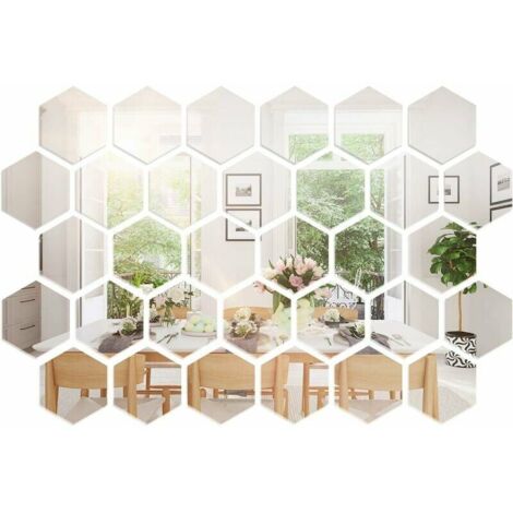 36 Pièces Miroirs Hexagonaux en Acrylique,Feuille de Miroir Flexible Auto-Adhésif DIY Art Miroir pour la Salon Chambre Salle de Bains Canapé TV Réglage Décoration Murale Miroir Acrylique Amovible Régl