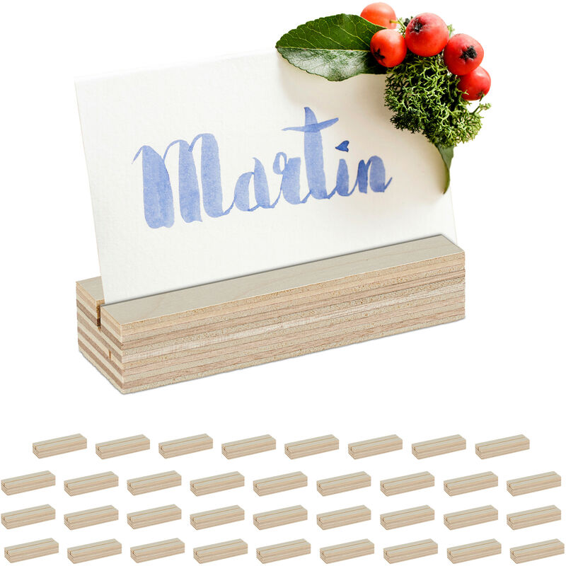 36 porte-numéros de table, en bois, mariage/anniversaire, pour menu/photo/carte/nom, natures - Relaxdays