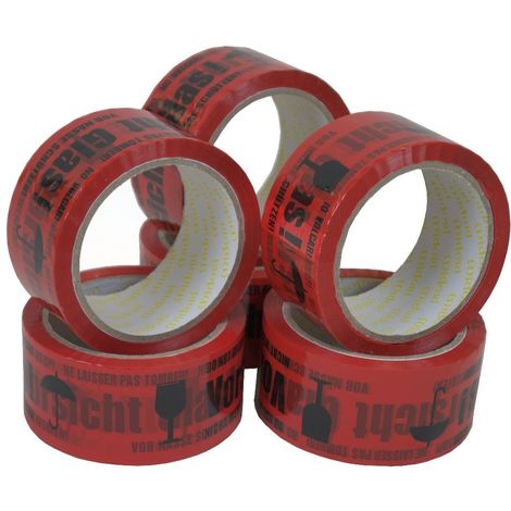 MIDORI 36 Rollen Packband Klebeband Vorsicht Glas Rot Paketband 48 mm x 66 m