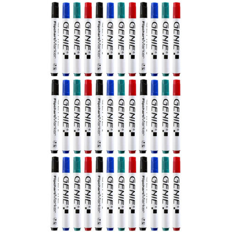 24 Stück GENIE Flipchart-Marker für Papier Stifte 4 Farben blau grün schwarz rot