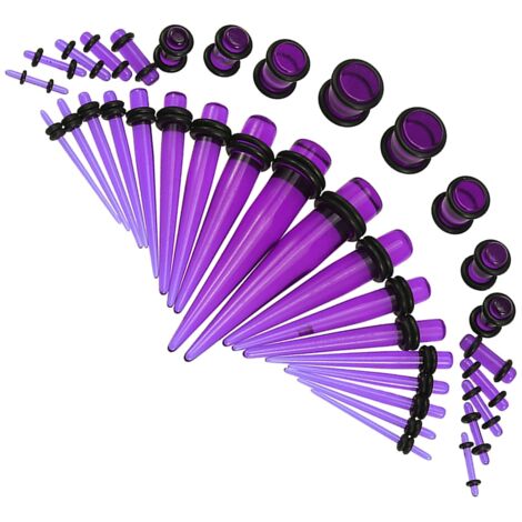 36-teiliges Dehnungsset aus transparentem, violettem Acryl, Ohrstöpsel und Kegel