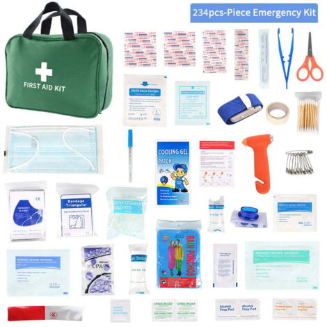36 tipi di kit di pronto soccorso da 234 pezzi per famiglie che amano stare all'aria aperta, verdi