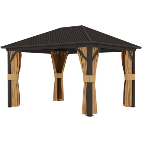 3.6 x 3 m Aluminium Hardtop Gazebo, with Accessories - Brown