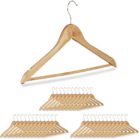36 x Coat Hanger, Wooden Trouser Hangers, Clothes Hangers with Swivel Hooks H x W: 22.5 x 44.5 cm, Natural, Various Sets
