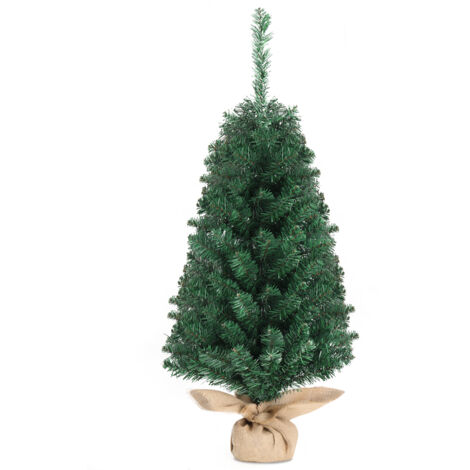 36 Zoll künstlicher Mini-Tischweihnachtsbaum mit Stoffbeutelsockel für Schlafzimmertisch Schreibtisch Veranda, kleiner Weihnachtsbaum mit 100 Zweigspitzen für Zuhause, Büro, Geschäft, Weihnachtsdeko, 