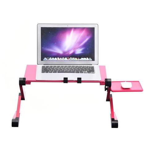 360° Adjustable Foldable Laptop Desk Table Stand Holder w/ Cooling Dual Fan Mouse Boad Rose Red