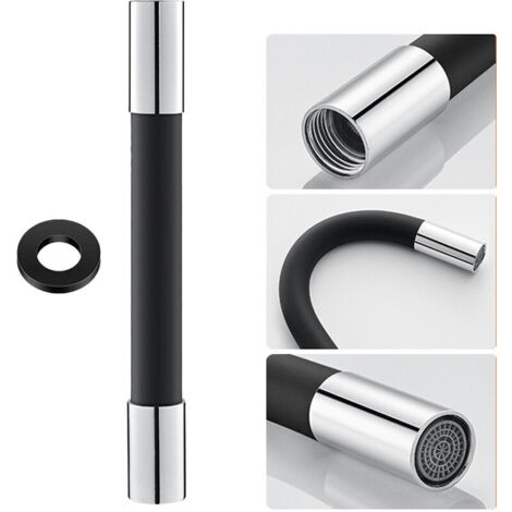360° Bec de robinetterie 50 cm tube de rallonge avec joint, noir, bec de tête anti-éclaboussures, WC, balcon, salle de bain
