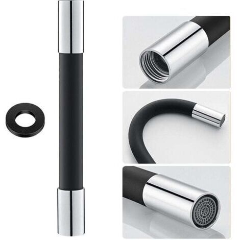 360° Bec de robinetterie 50 cm tube de rallonge avec joint, noir, bec de tête anti-éclaboussures, WC, balcon, salle de bain