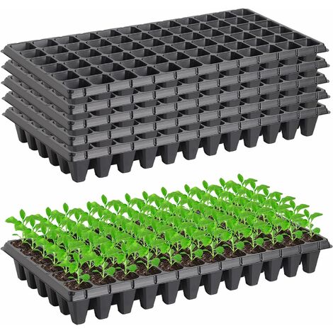 OUYIDA 360 Cell 54x28 cm plant Tray - 5 bacs réutilisables de récipient de démarrage de graines avec des trous 20 × 10 pouces noir