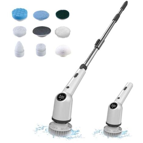 360 Degree Electric Cleaning Brush 3 Speeds Cordless with 8 Replaceable Brush Heads and Adjustable Extension Arm for Bathroom, Floor, Shower, Tub, Car MUMU