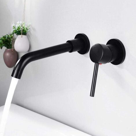 360° drehbare Wandarmatur für Waschtische, Badezimmerarmatur für Badewanne und Waschbecken, modernes Design, Einbau-Wandarmatur, Schwarz