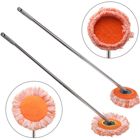 360° drehbarer Autowischer mit 2 Wischköpfen und 3-teiligem Teleskopstiel für Böden und Wände – Orange, Chenille und Faser, 16 cm, 1,4 m, 2-teilig