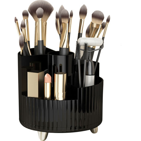 360° drehbarer Make-up-Pinselhalter, eleganter schwarzer Aufbewahrungsständer für Pinsel, Parfums und Lippenstifte