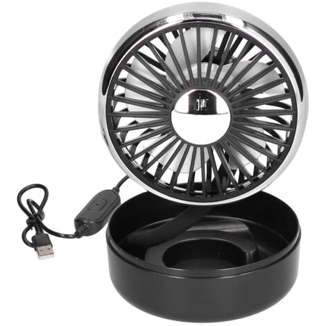 360° drehbarer USB-Ventilator mit einem Kopf, drei Geschwindigkeitsstufen, USB-Stromversorgung, Farbe: Schwarz/Silber