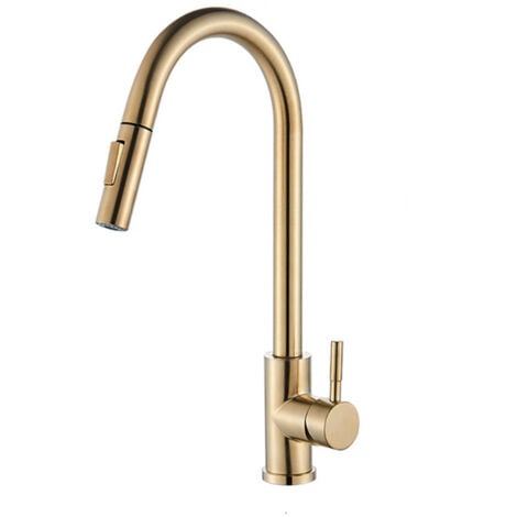 360° Kitchen Faucet Kitchen Faucet With 2 Spray Modes Single Handle Kitchen Mixer Tap Cold and Hot Sink Available, Brushed Gold