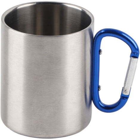 360 ml Edelstahl-Kaffeebecher, doppelwandig, mit komfortablem blauem Griff, glänzender und strapazierfähiger Oberfläche