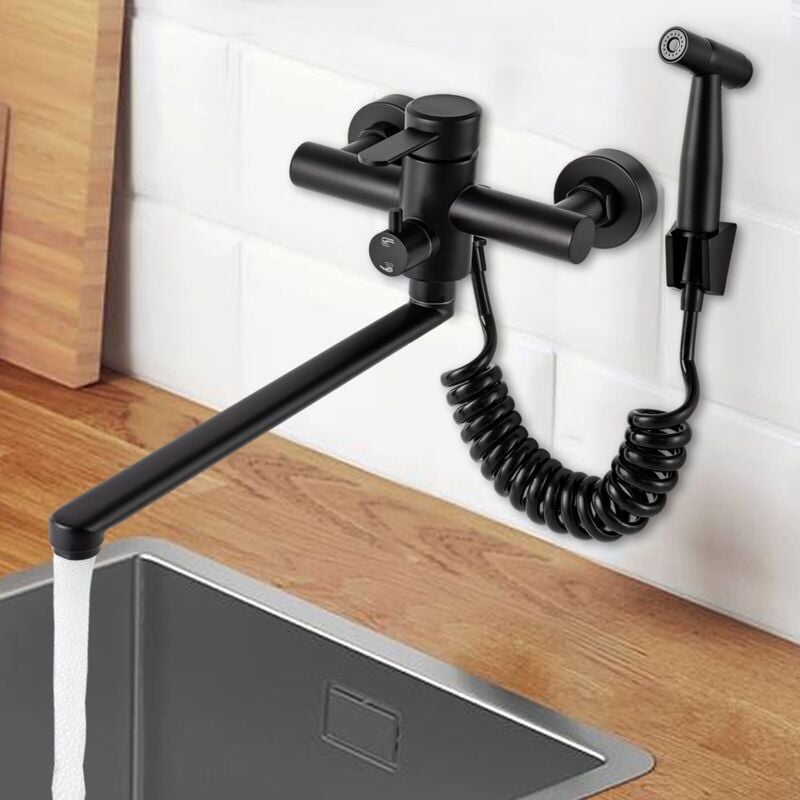 Senderpick - 360° Robinet de cuisine mural en acier inoxydable Robinet d'évier avec pistolet à eau