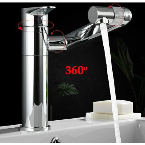 360° rotatif haut bassin robinet, moderne évier salle de bains Robinet, Mitigeur Robinet Mitigeur Chrome pour salle de bains cuisine