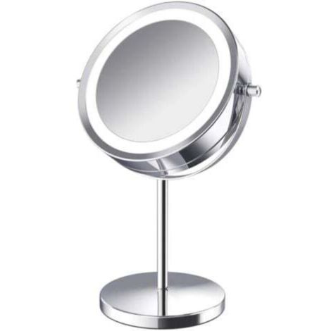 360° rotating illuminated magnifying cosmetic mirror, 10x magnifying cosmetic mirror, illuminated cosmetic mirror, double-sided rotating freestanding mirror with stand (rechargeable version)