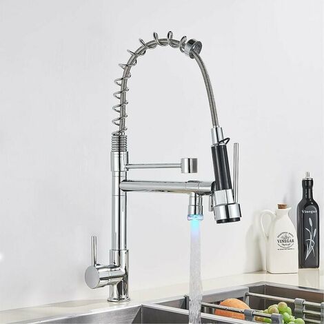 360° Rotating Spiral Spring Kitchen Faucet, Faucet with 2 Spray Types Kitchen Mixer Tap, Sink Faucet with Shower Single Handle Kitchen Sink Mixer Tap, Brushed Stainless Steel