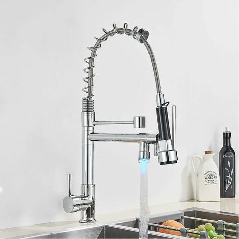 360° Rotating Spiral Spring Kitchen Faucet, Faucet with 2 Spray Types Kitchen Mixer Tap, Sink Faucet with Shower Single Handle Kitchen Sink Mixer Tap, Brushed Stainless Steel