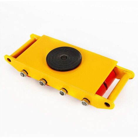 360° Rotation 12T Machinery Mover, Cast Steel Machinery Moving Skates 50x25.5x11cm, With 8 Pu Rollers, Base 30.7x21.1cm, Castor Size 8X7cm (yellow)