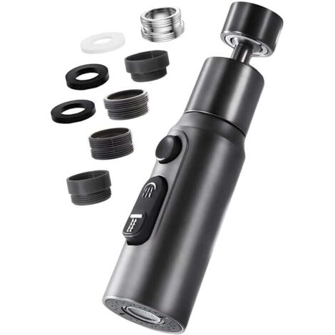 360° schwenkbarer Strahlregler mit 3 Modi, wassersparend. Adapter für Bad-/Waschtischarmatur, schwarz.